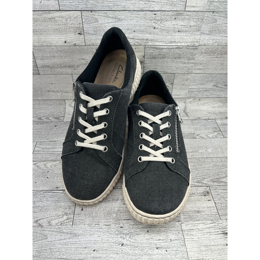 Clarks Collection Nova Glint Black Canvas Side Zip Sneakers Women 7.5 W 26178062